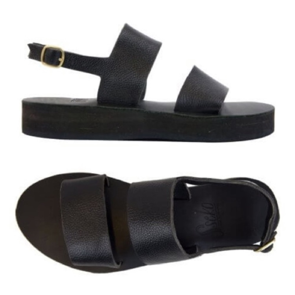 Sseko Designs Black Double Strap Minimalist Flatform Sandals Size 10